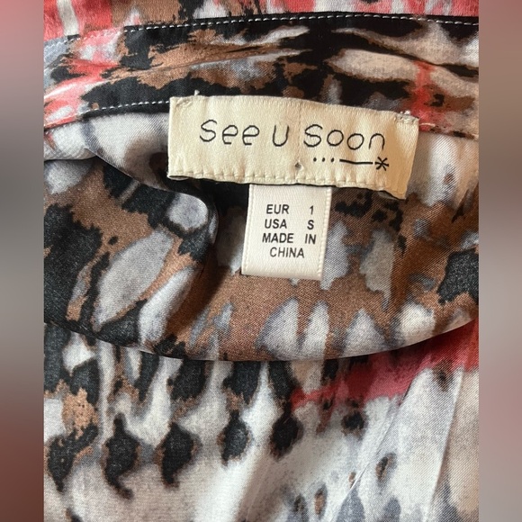 See U Soon Women's A-Line Faux Wrap Midi Dress w/Long Sleeves in Gray & Coral S - Picture 8 of 10